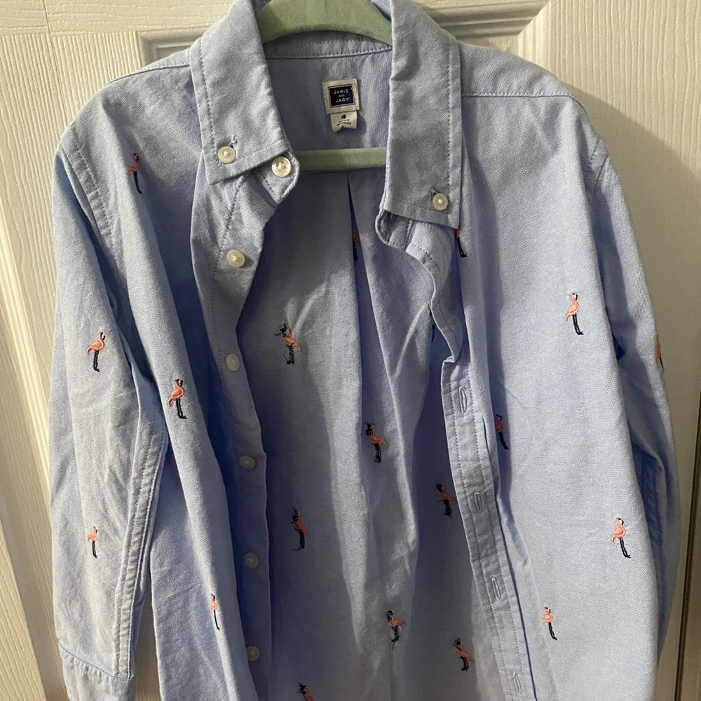 Janie and Jack size 4 boys Flamingo print button down.